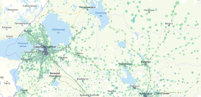 Зона покрытия МТС на карте Красноуральск 